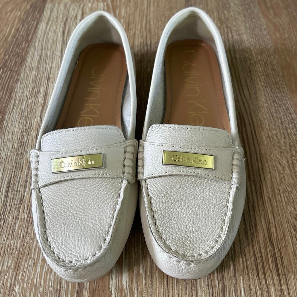 Calvin Klein Leta Cream Leather Loafers Flats Minimalist Preppy Quiet Luxury 8
